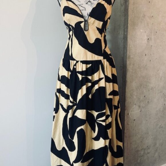 CLEARANCE! Mon Renn Surreal Black/Yellow Midi A Line Dress Geometric, Ladies M - Picture 1 of 14